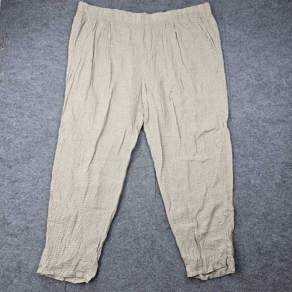 Eileen Fisher Pants Womens 3X Gingham Check Pull On Coastal Lightweight Tapered - Picture 1 of 8